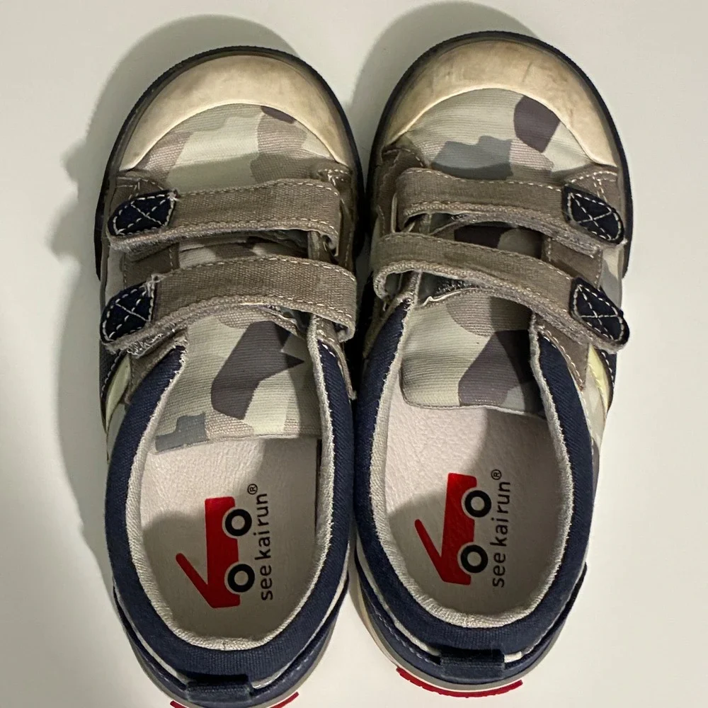 See Kai Run Kids Size 12 Camo Canvas Low Top Sneakers Grey Blue Double Strap